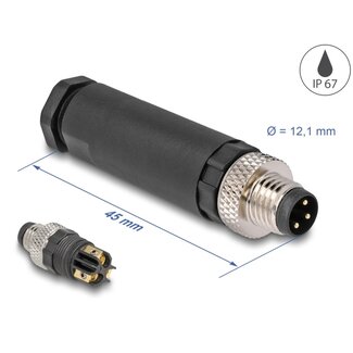 DeLOCK Delock M8 Connector A-coded 3 pin male for mounting with screw connection