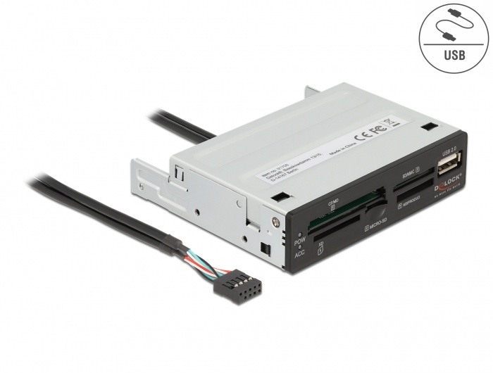 DeLOCK 91708 geheugenkaartlezer USB 2.0 Intern Zwart, Grijs
