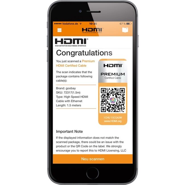 Goobay Premium High Speed HDMI™ Cable with Ethernet, Certified (4K@60Hz) 1 m