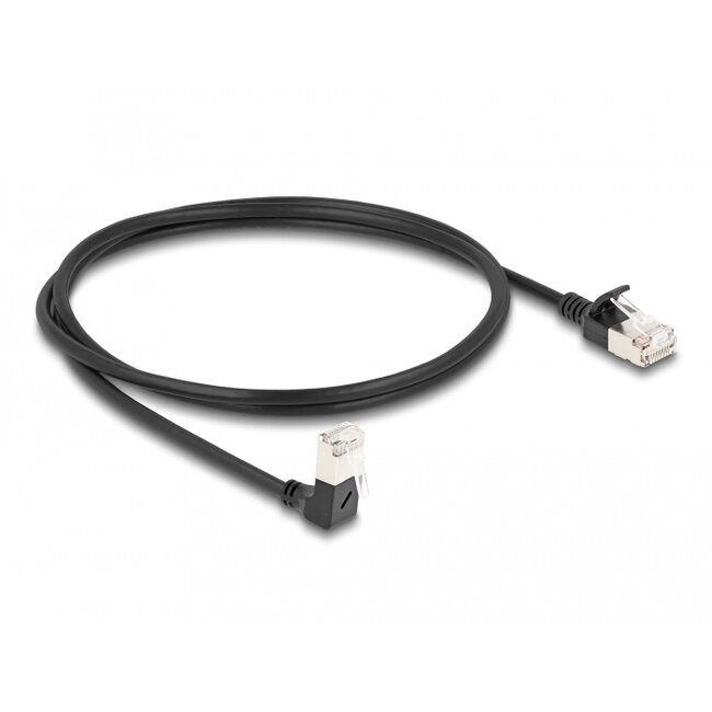 Delock RJ45 Network Cable Cat.6A S/FTP Slim 90° downwards angled / straight 1 m black