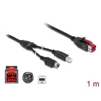 DeLOCK Delock PoweredUSB cable male 24 V > USB Type-B male + Hosiden Mini-DIN 3 pin male 1 m for POS printers and terminals