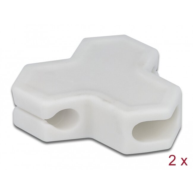 Delock Cable holder self-adhesive with 3 feed-throughs (1 x flat cable and 2 x round cable) 2 pieces white