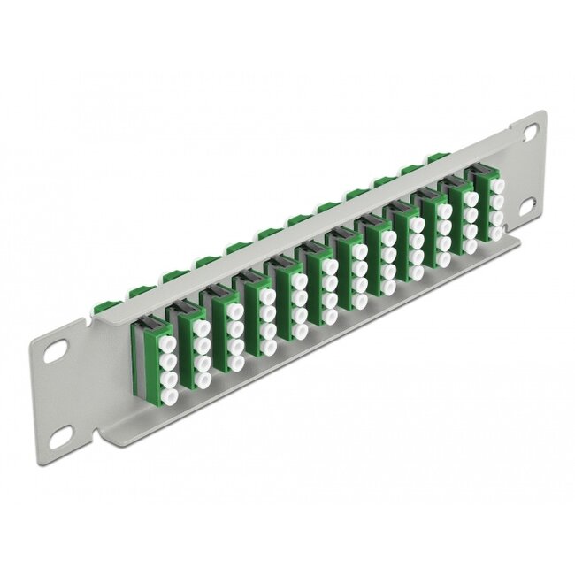 Delock 10″ Fiber Optic Patch Panel 12 Port LC Quad green 1U grey