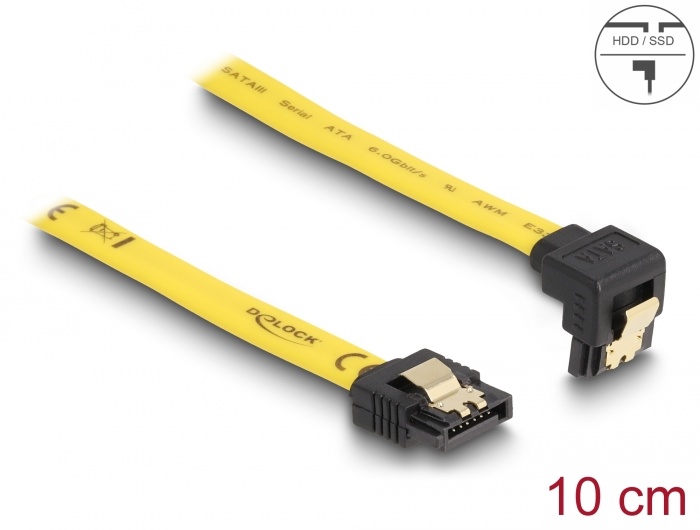 DeLOCK 0.1m SATA Cable. Snoerlengte: 0,1 m, Kleur van het product: Geel