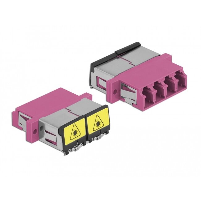 Delock Optical Fiber Coupler with laser protection flip LC Quad female to LC Quad female Multi-mode violet