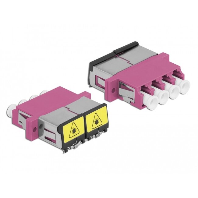 Delock Optical Fiber Coupler with laser protection flip LC Quad female to LC Quad female Multi-mode violet