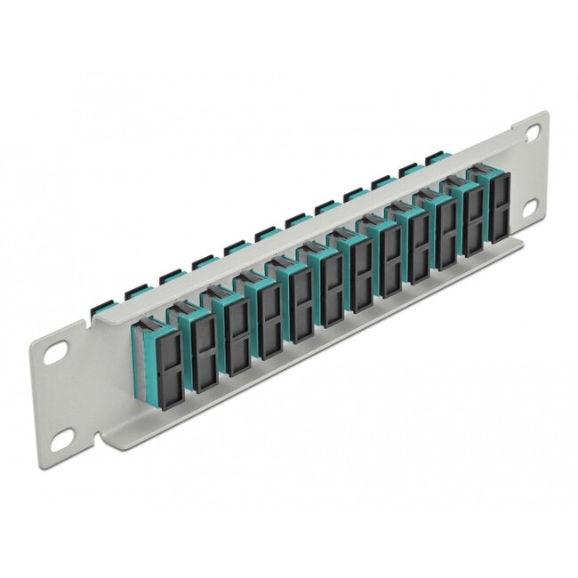 Delock 10″ Fiber Optic Patch Panel 12 Port SC Duplex aqua 1U grey