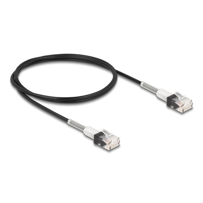 Delock RJ45 Network Cable with double bend protection Cat.6A UTP Slim 1 m black