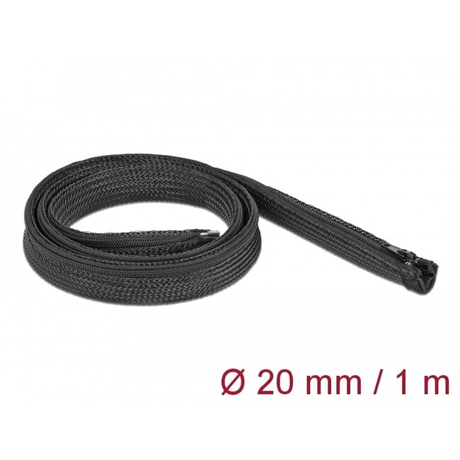 Delock Braided Sleeve with zip fastener heat-resistant 1 m x 20 mm black
