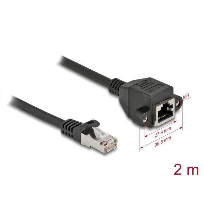 Delock Network Extension Cable S/FTP RJ45 plug to RJ45 jack Cat.6A 2 m black