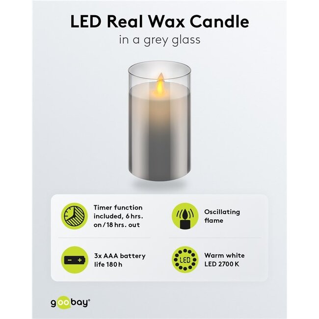 Goobay LED Real Wax Candle in Glass, 7.5 x 12.5 cm