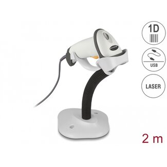 DeLOCK Delock USB Barcode Scanner 1D with connection cable and stand - Laser - light grey