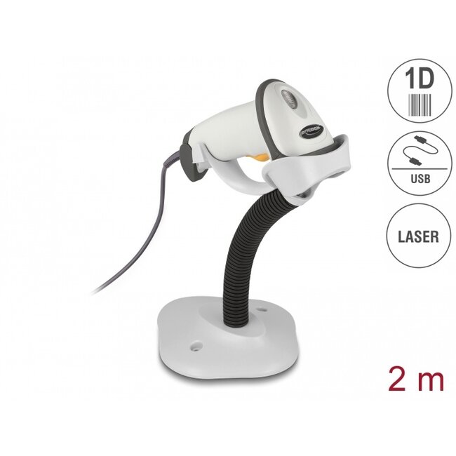Delock USB Barcode Scanner 1D with connection cable and stand - Laser - light grey