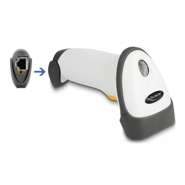Delock USB Barcode Scanner 1D with connection cable and stand - Laser - light grey