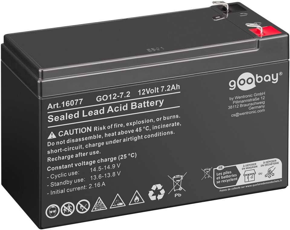 Goobay 16077. Aantal inbegrepen batterijen: 1 stuk(s), Bedoeld voor: Uninterruptible Power Supply (UPS), Capaciteit van de accu/batterij: 7200 mAh, Energie-opslagtechnologie accu/b