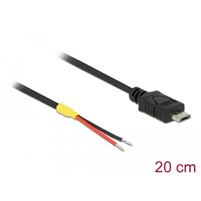 Delock Cable USB 2.0 Micro-B male > 2 x open wires power 20 cm Raspberry Pi