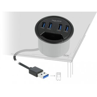 DeLOCK Delock 4 Port In-Desk Hub with 4 x SuperSpeed USB Type-A Port