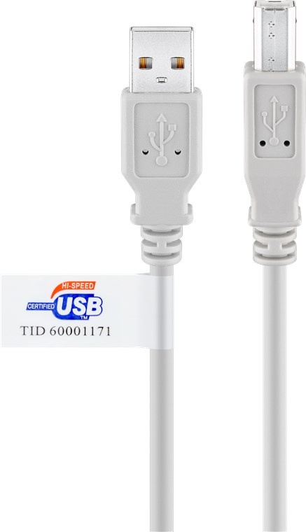 Goobay 60832. Snoerlengte: 3 m, Aansluiting 1: USB A, Aansluiting 2: USB B, USB-versie: USB 2.0, Geslacht connector: Mannelijk/Mannelijk, Kleur van het product: Grijs