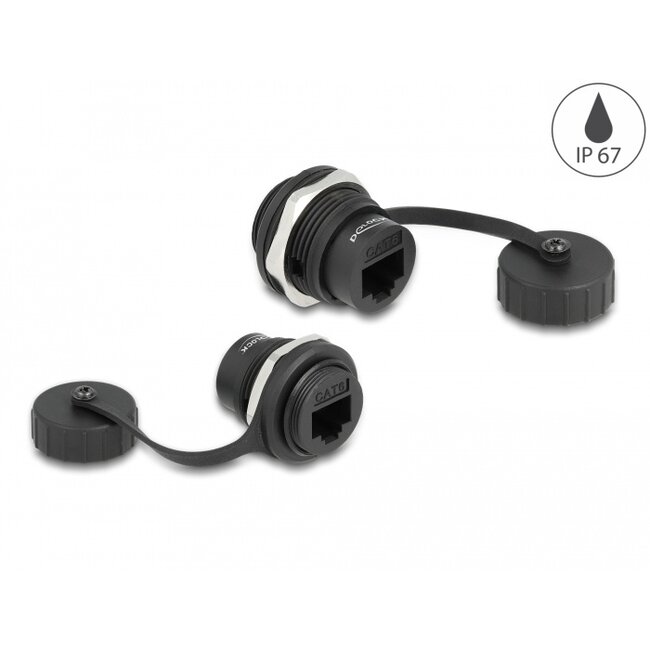 Delock RJ45 Cat.6 built-in connector with protective cap IP67 dust and waterproof