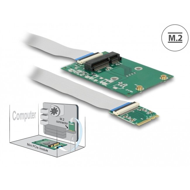 Delock Converter M.2 Key A+E male > 1 x Mini PCIe Slot half size / full size with flexible cable