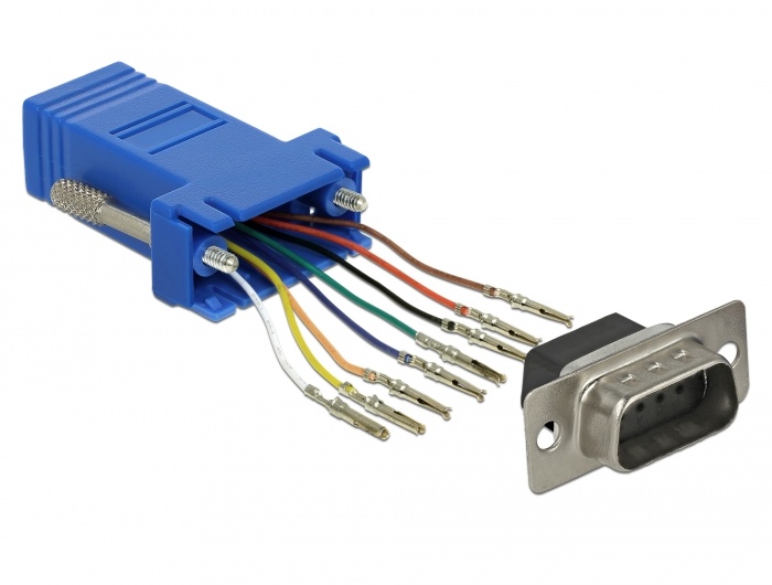 DeLOCK 66167. Aansluiting 1: Sub-D, Aansluiting 2: Rj-45. Kleur van het product: Zwart, Blauw, Roestvrijstaal