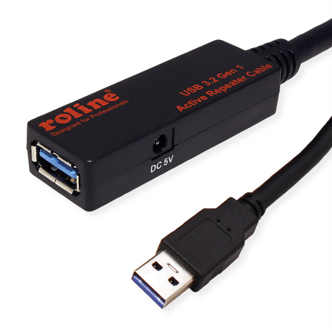 ROLINE USB 3.2 Gen 1 Actieve Repeater kabel, zwart, 20 m