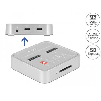 DeLOCK Delock Docking Station for 1 x M.2 NVMe SSD + 1 x M.2 SATA SSD with SD Express (SD 7.1) Card Reader and Clone Function