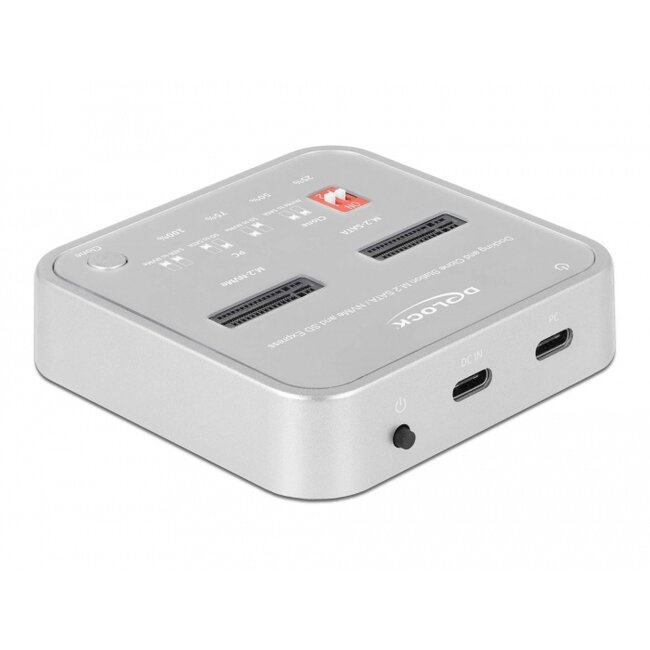 Delock Docking Station for 1 x M.2 NVMe SSD + 1 x M.2 SATA SSD with SD Express (SD 7.1) Card Reader and Clone Function