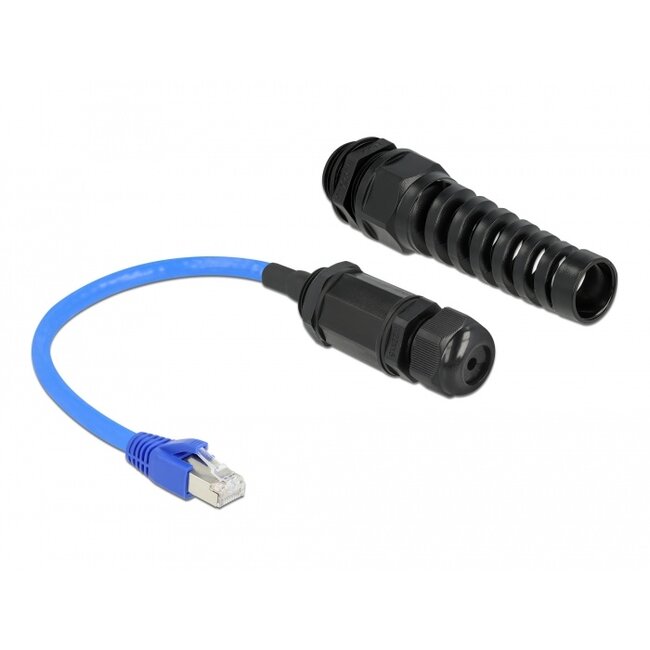 Delock Cable RJ45 plug to RJ45 jack Cat.6 waterproof with cable gland and bend protection