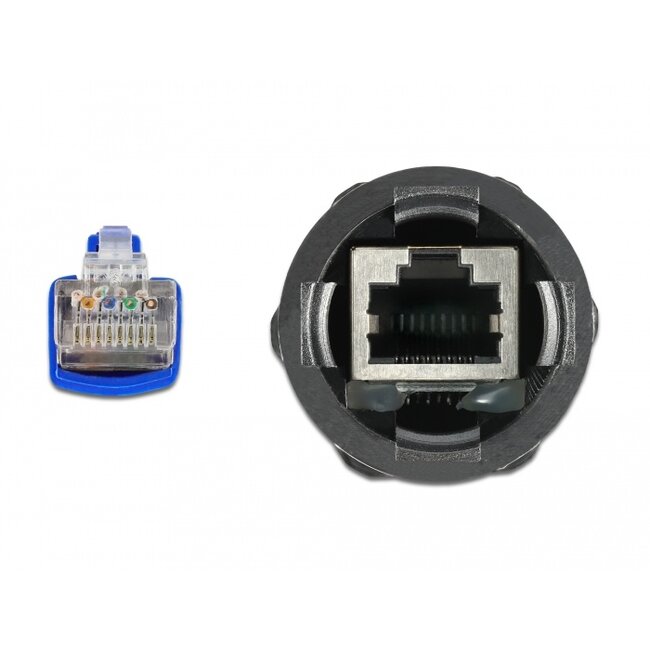Delock Cable RJ45 plug to RJ45 jack Cat.6 waterproof with cable gland and bend protection