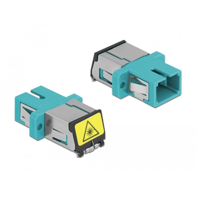 Delock Optical Fiber Coupler with laser protection flip SC Simplex female to SC Simplex female Multi-mode aqua