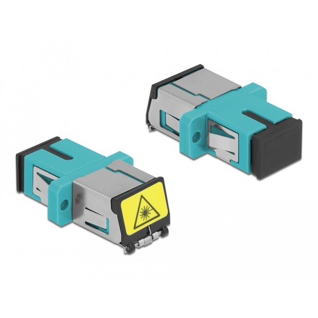 Delock Optical Fiber Coupler with laser protection flip SC Simplex female to SC Simplex female Multi-mode aqua