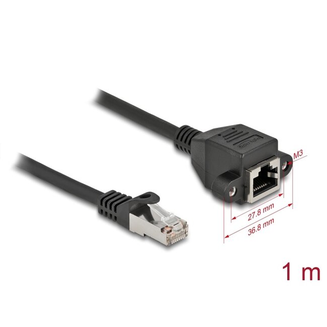 Delock Network Extension Cable S/FTP RJ45 plug to RJ45 jack Cat.6A 1 m black