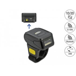 DeLOCK Delock Ring Barcode Scanner 1D and 2D with 2.4 GHz or Bluetooth
