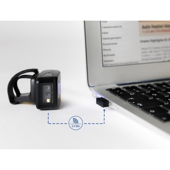 Delock Ring Barcode Scanner 1D and 2D with 2.4 GHz or Bluetooth
