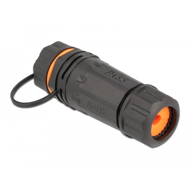 Delock Cable Connector RJ45 jack to RJ45 jack Cat.6A with housing and protective cap waterproof
