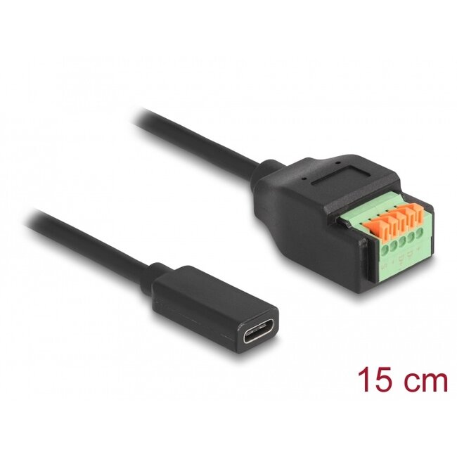 Delock USB 2.0 Cable USB Type-C™ female to Terminal Block Adapter with push button 15 cm