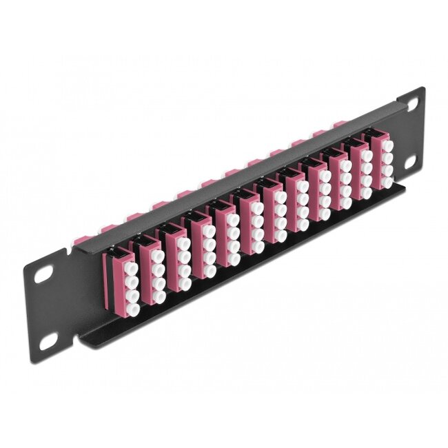 Delock 10″ Fiber Optic Patch Panel 12 Port LC Quad violet 1U black