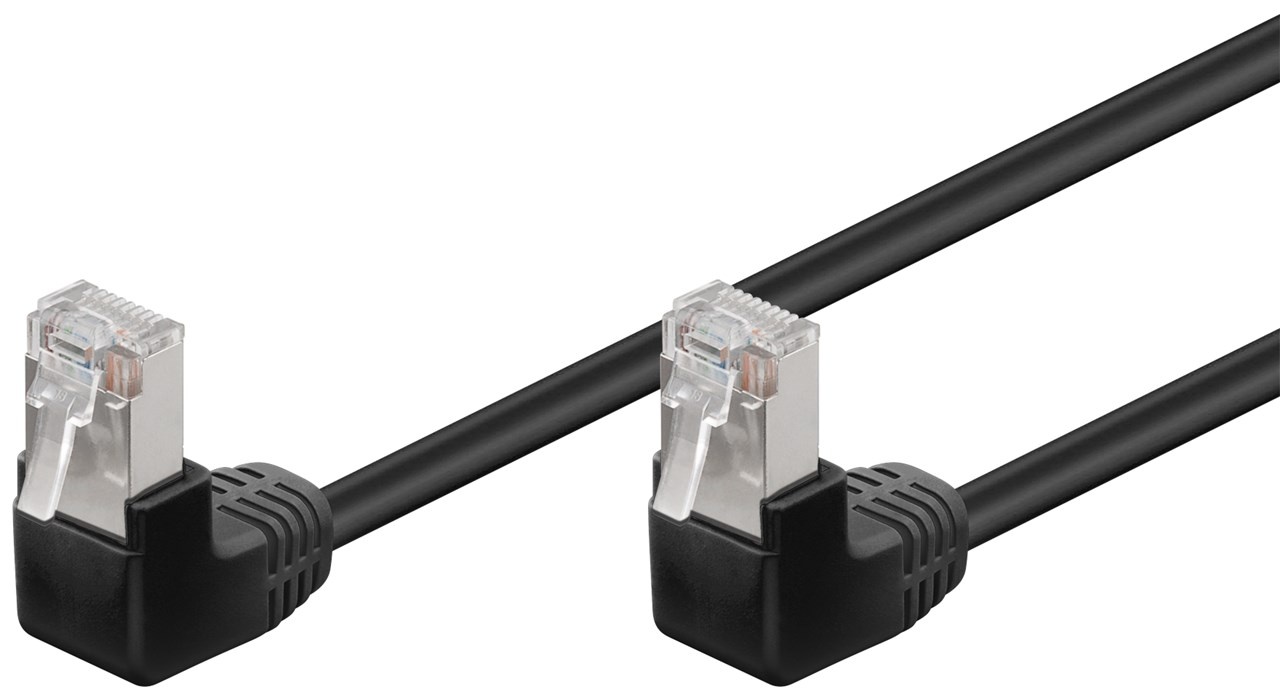 Goobay CAT 5e netwerkkabel 2x 90° haaks, F/UTP, zwart, 0,5 m