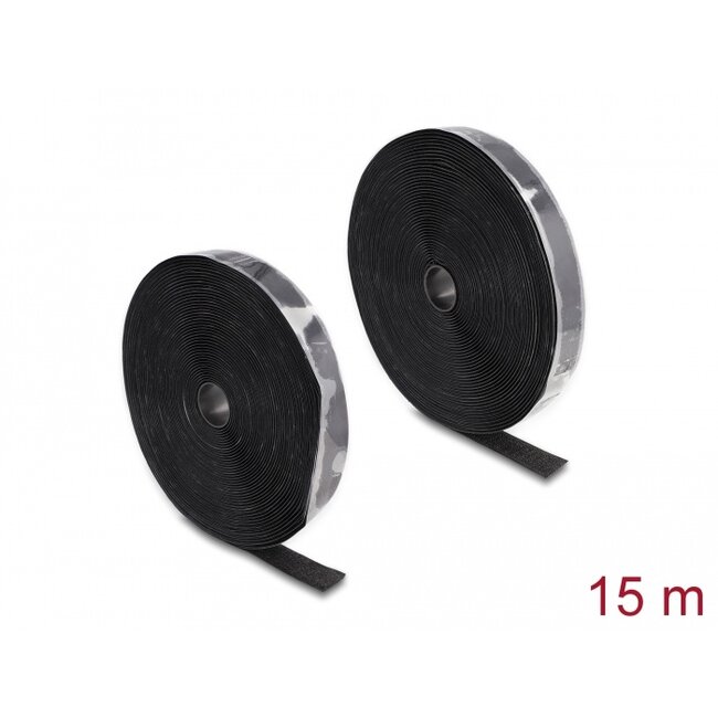 Delock Heavy-duty Hook-and-Loop tape self-adhesive L 15 m x W 25 mm black