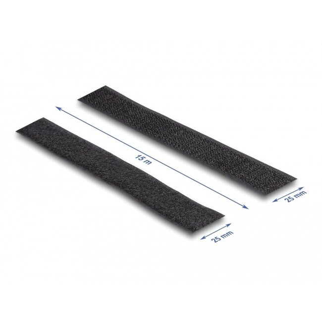 Delock Heavy-duty Hook-and-Loop tape self-adhesive L 15 m x W 25 mm black