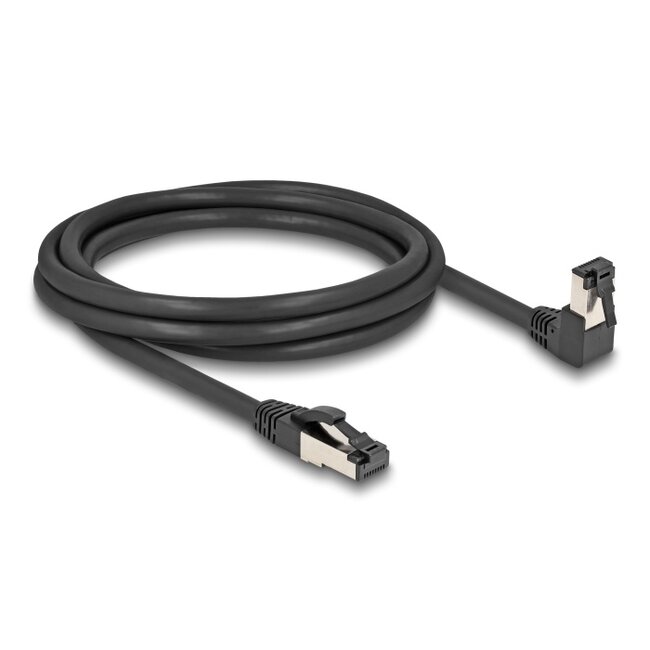 Delock RJ45 Network Cable Cat.8.1 S/FTP 90° downwards angled / straight 2 m black
