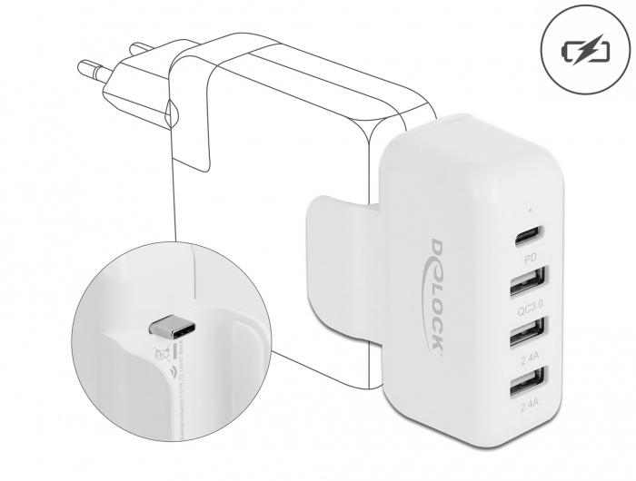 DeLOCK 64079. Hostinterface: USB 3.2 Gen 1 (3.1 Gen 1) Type-C, Hub-interfaces: USB 3.2 Gen 1 (3.1 Gen 1) Type-A, USB 3.2 Gen 1 (3.1 Gen 1) Type-C. Kleur van het product: Wit. Spann