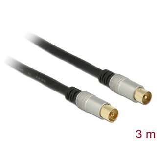 DeLOCK Delock Antenna Cable IEC Plug > IEC Jack RG-6/U quad shield 3 m black Premium