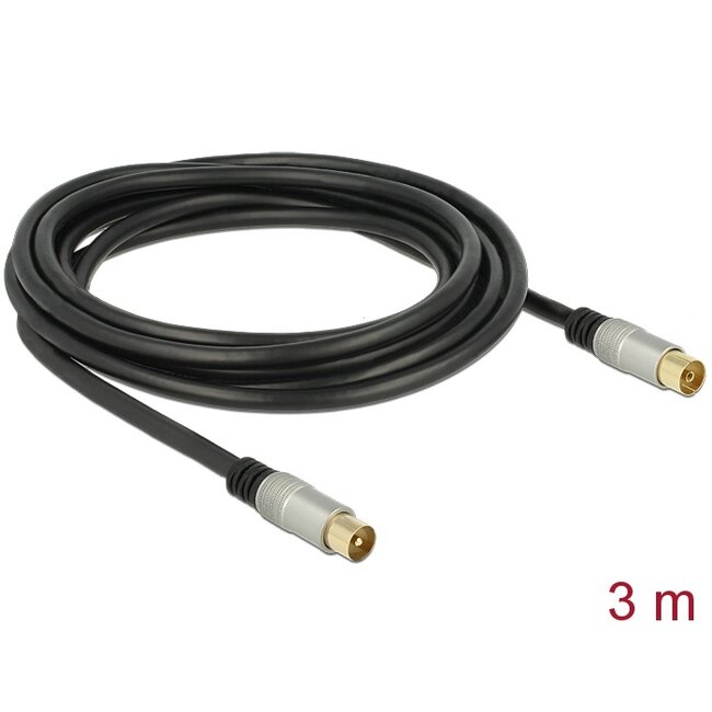 Delock Antenna Cable IEC Plug > IEC Jack RG-6/U quad shield 3 m black Premium