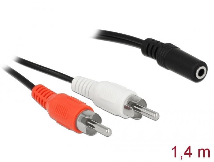 DeLOCK 85808. Aansluiting 1: 2 x RCA, Aansluiting 1 type: Vrouwelijk, Aansluiting 2: 3.5mm, Aansluiting 2 type: Mannelijk, AWG draad omvang: 29, Lengte snoer: 1,4 m, Kleur van het
