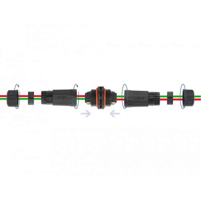 Delock Cable connector for outdoor 2 pin, IP68 waterproof, screwable, cable diameter 4.5 - 7.5 mm black