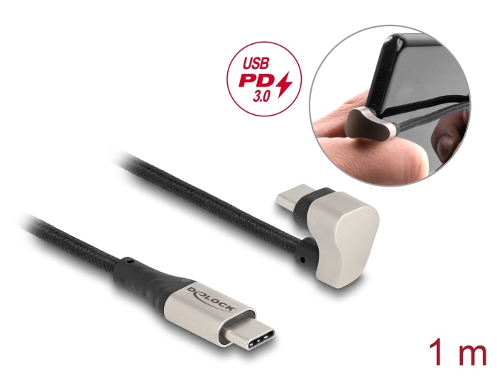 Delock USB 2.0 Cable USB Type-C™ male to male 180° angled 1 m PD 60 W |