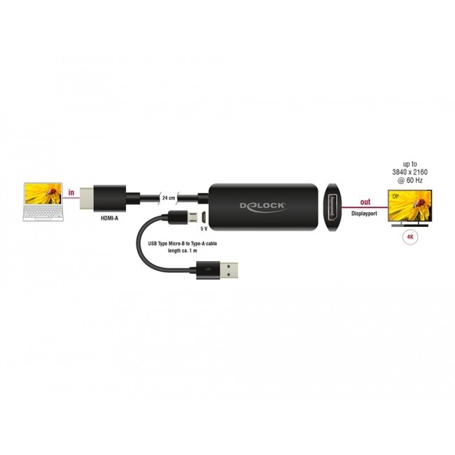 Delock Adapter HDMI-A male to DisplayPort female 4K 60 Hz