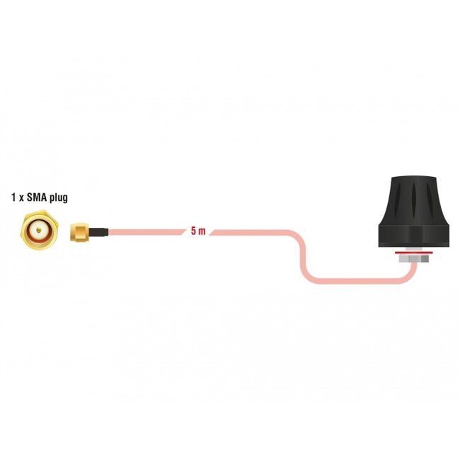 Delock LTE Antenna SMA plug 2 dBi fixed omnidirectional with connection cable (RG-316U 5 m) outdoor black